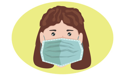 a girl in a medical mask on a yellow background