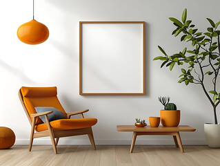 Modern living room design featuring orange accent chair minimalist decor natural light contemporary style cozy ambiance for home aesthetics