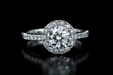 Stunning Diamond Halo Engagement Ring - Elegant diamond engagement ring, halo setting, brilliant cut, solitaire, luxury jewelry.  Symbolizing love, commitment, forever, luxury, and sparkle.
