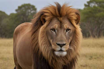 Fototapeta premium Majestic male lion staring in african savanna