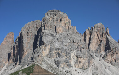 High mountains called CIMA GROHMANN and the mountains Sasso Lungo in summer in the European Alps