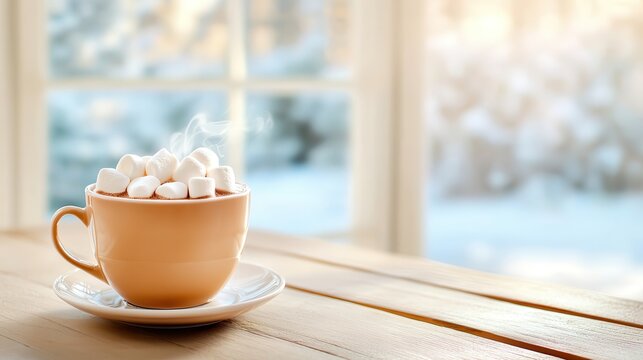 Hot Chocolate with Marshmallows by Frosted Window