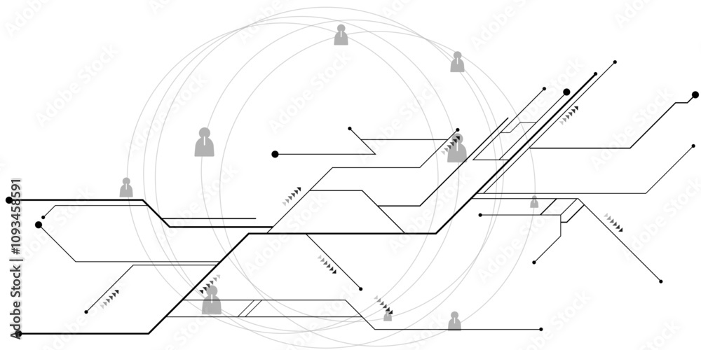 Poster Abstract line circle with points background. Global network connection or communication and social network concept background.