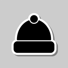 Winter hat simple icon vector. Flat design. Sticker with shadow on gray background