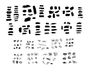 Set of Collection of black paint, ink brush strokes, brushes, lines, grungy. Dirty artistic design elements, boxes, frames. Vector illustration