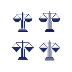 ice logo set with scales of justice, illustrations. Vector vintage attorney, advocate labels, juridical firm badge. Attorney Law Scales Justice Lawyer Firm Pillar
