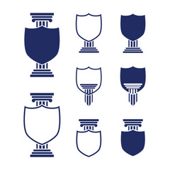 Justice logo with pillars and shield, balance, logo design inspiration  for law firm. Attorney Law Scales Justice Lawyer Firm Pillar Shield Protection Vector Logo Design Illustration