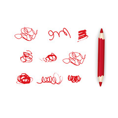 Various crayon or pencil drawn lines, curved strokes. Doodle grungy smears and rough crayon strokes