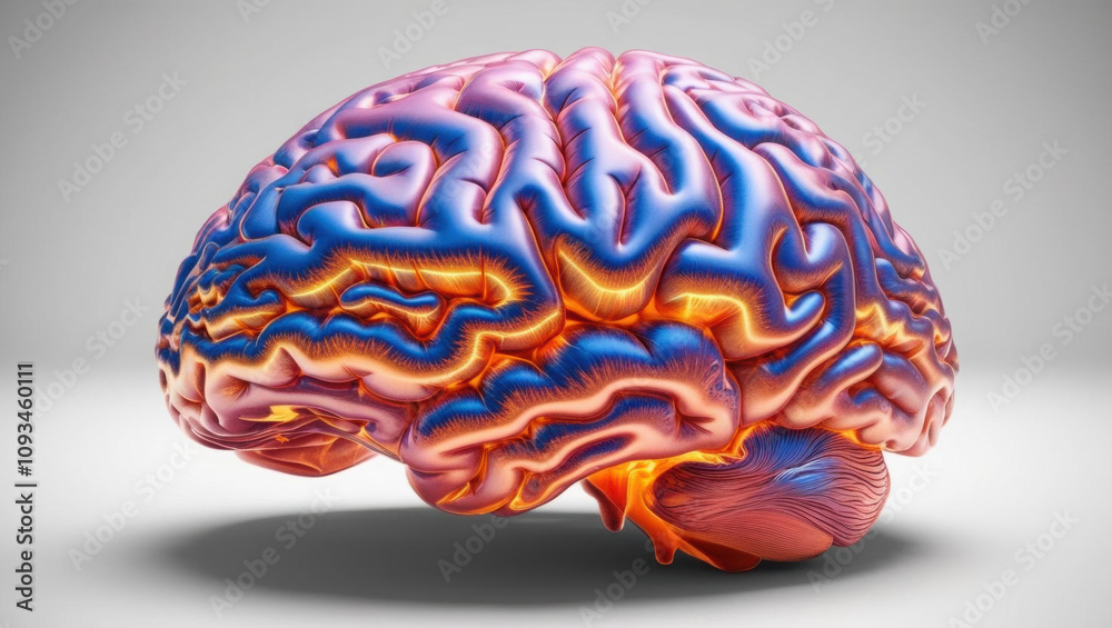 Poster brain split into glowing fractals of neuron activity, showcasing diversity of thought processes and 
