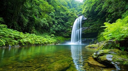 Naklejka premium Serene jungle waterfall paradise