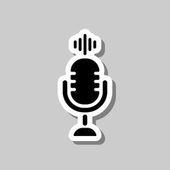 Microphone vector, simple icon. Flat design. Sticker with shadow on gray background