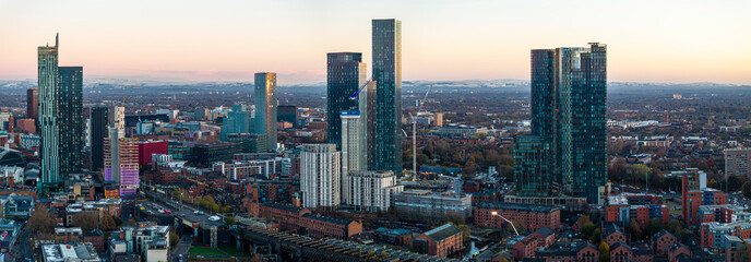 Fototapeta premium Aerial image of Manchester Skyline Panorama 