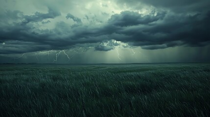 Thunderstorm over open fields nature scene dramatic weather grasslands low angle atmospheric phenomenon