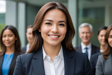 Smiling businesswoman leading a diverse team of professionals