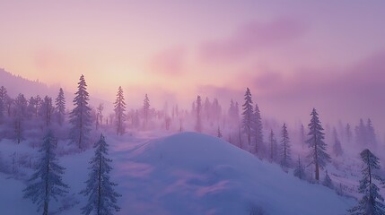 Obraz premium Serene winter sunrise over snowy landscape majestic nature scene tranquil environment aerial view dreamlike atmosphere