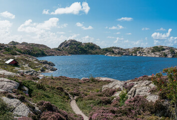 Walking path along the fjord on Skernoy island in Norway