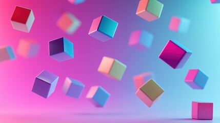 Floating Cubes in Vibrant Colors Create an Engaging Abstract Visual Experience in a Modern Digital Artwork