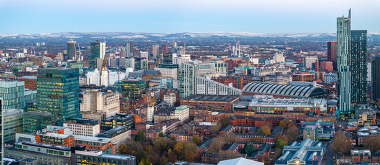 Naklejka premium Aerial image of Manchester Skyline Panorama 