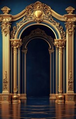 Obraz premium An arched structure with a dark blue background and golden decorations