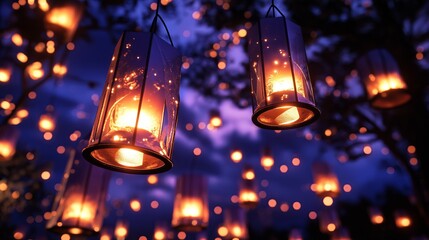 Obraz premium Floating Paper Lanterns in a Night Sky