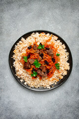 Kabuli pulao, pilaf, the national dish of Afghanistan, rice with meat , homemade, no people,