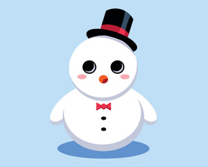 Cute snowman with top hat and bow tie. Winter fun. Vector illustration