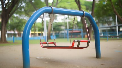 Empty Childrens Swing Set In Park Setting