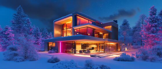 a photo of a luxury modern high end living room. half the photo is in daylight