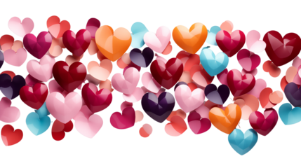 A playful scattering of heart confetti for romantic celebrations, isolated on transparent background.
