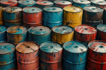 oil barrels or chemical drums stacked up  oil barrels or chemical drums stacked up