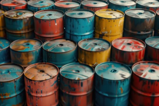 oil barrels or chemical drums stacked up  oil barrels or chemical drums stacked up