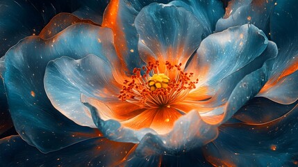 Obraz premium Abstract Transparent Blue and Orange Flower Art