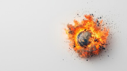 Dramatic Explosion of a Planet Surrounded by Fiery Flames and Debris, Symbolizing Chaos, Destruction, and the Forces of Nature in a Stunning Visual Composition