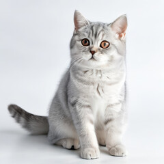 Cute Grey Kitten British Shorthair Cat Close-up Stock Photo with White Background