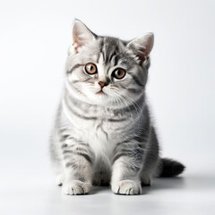 Obraz premium Cute Grey Kitten British Shorthair Cat Close-up Stock Photo with White Background