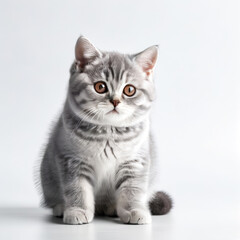 Obraz premium Cute Grey Kitten British Shorthair Cat Close-up Stock Photo with White Background
