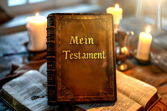Brown book Mein Testament (my will) with bur