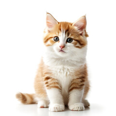 Cute Adorable Orange and White Kitten Cat with Transparent White Background