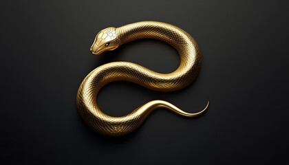Fototapeta premium A stunning golden snake elegantly positioned against a dark background.