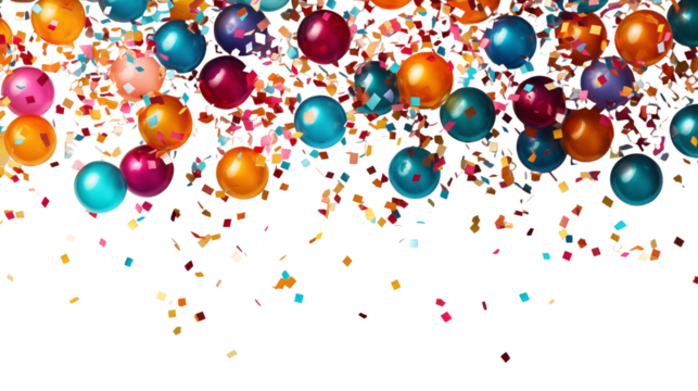 A party popper releasing colorful confetti, ideal for any festive event, isolated on transparent background.