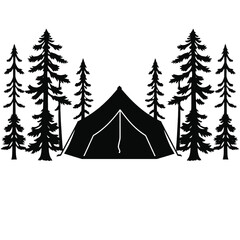 a black and white illustration of a camping tent.