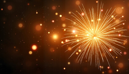 Golden fireworks display on a dark background with bokeh lights for festive celebration