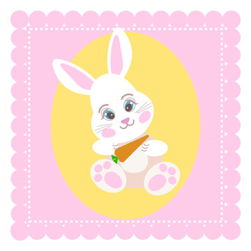 easter bunny card, rabbit and carrot, banny cute  servitte, napkin orange, pink table-napkin , doily kid