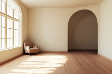 Fototapeta premium Minimalist Light-Filled Room with Elegant Soft-Colored Archway for Interior Design Projects