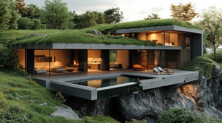 Obraz premium Iceberg House Trend: Modern Hilltop House with Expansive Underground Spaces