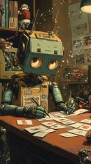 Fototapeta premium Cute AI assistant with Christmas cards