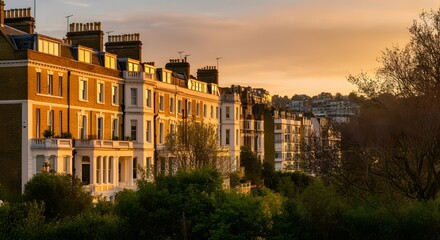 Naklejka premium An expensive luxurious row of Edwardian, Victorian and Georgian houses and other buildings