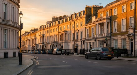 An expensive luxurious row of Edwardian, Victorian and Georgian houses and other buildings