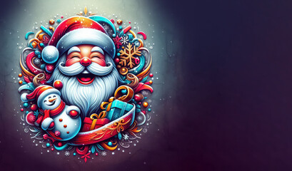 Fototapeta premium colourful santa claus icon illustration with beard and christmas decoration element