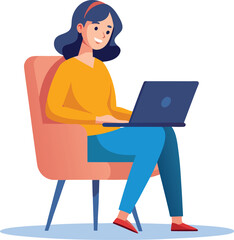 a girl is using his laptop vector